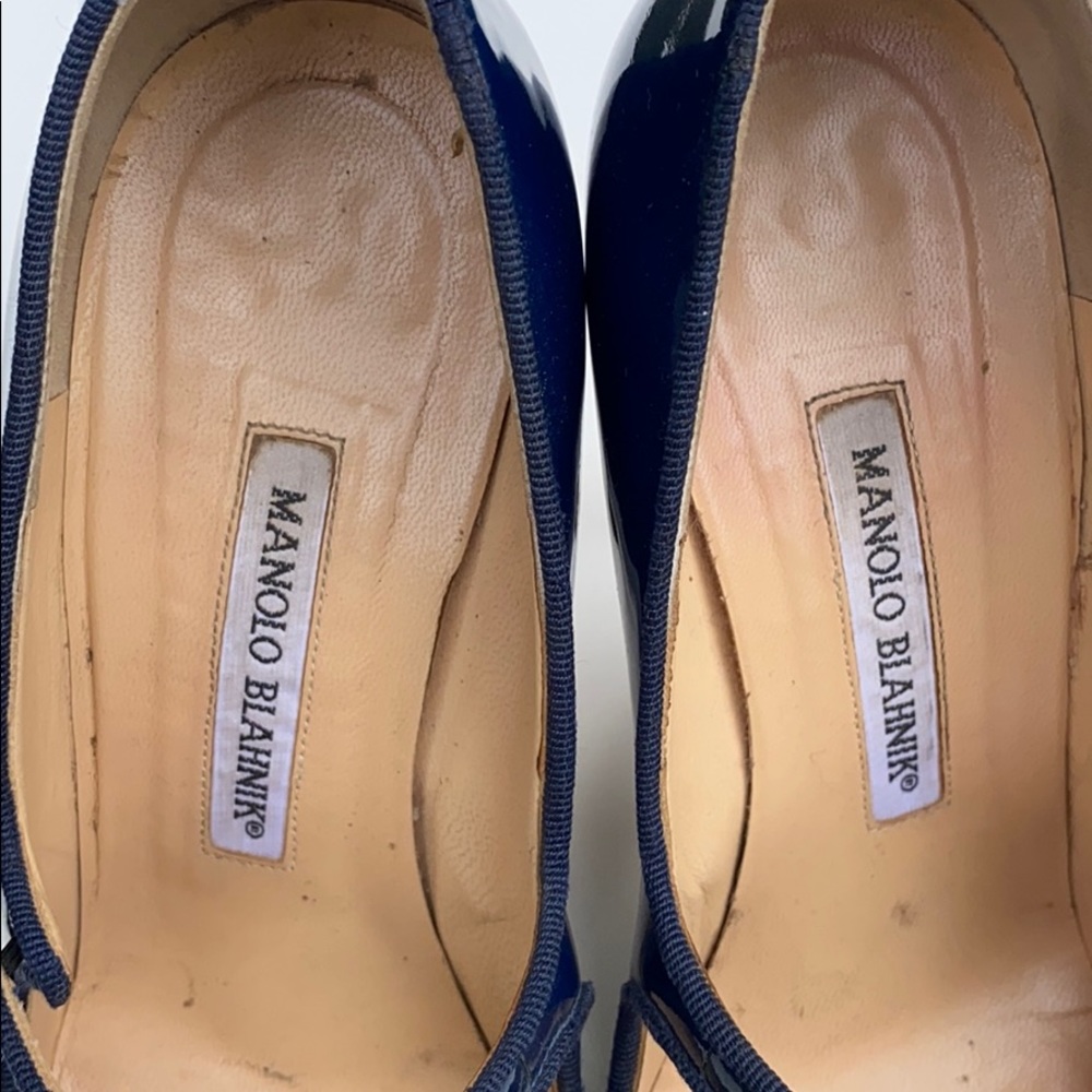 Manolo Blahnik "Campari" Mary Janes in Blue patent - Picture 3 of 9